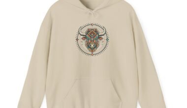 Boho Buffalo Hoodie — Geometric Tribal Bison Graphic Sweatshirt