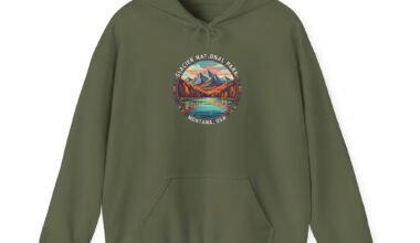 Mountain Lake Graphic Hoodie — Retro Wilderness Scenic Sweatshirt