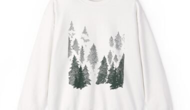 Forest Silhouette Crewneck Sweatshirt – Misty Pine Tree Graphic