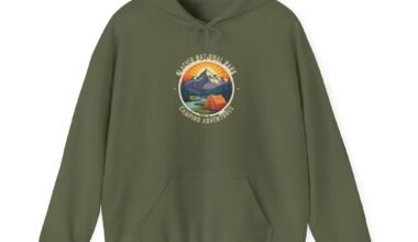 Adventure Camping Hoodie – "Take a Hike" Mountain Tent Graphic
