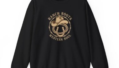 Western Sweatshirt — "Ranch Roots, Western Soul" Cowboy Hat & Horseshoe Crewneck