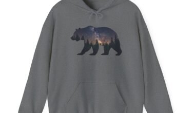 Night Sky Bear Hoodie – Double Exposure Wilderness Graphic Sweatshirt