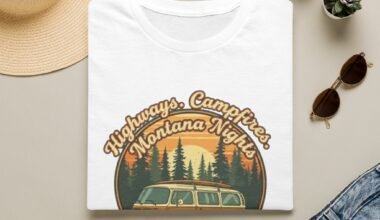T-Shirt — Montana Nights Vintage Camper Graphic ("Highways, Campfires, Montana Nights")